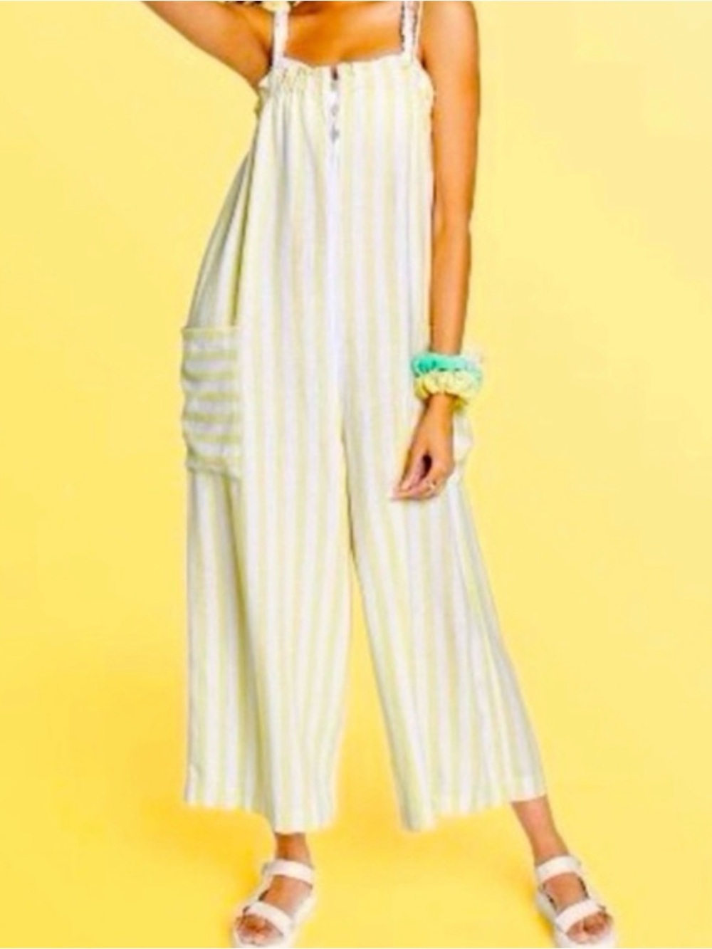 Stoney Clover Lane Yellow and White Striped Wide-Leg Romper